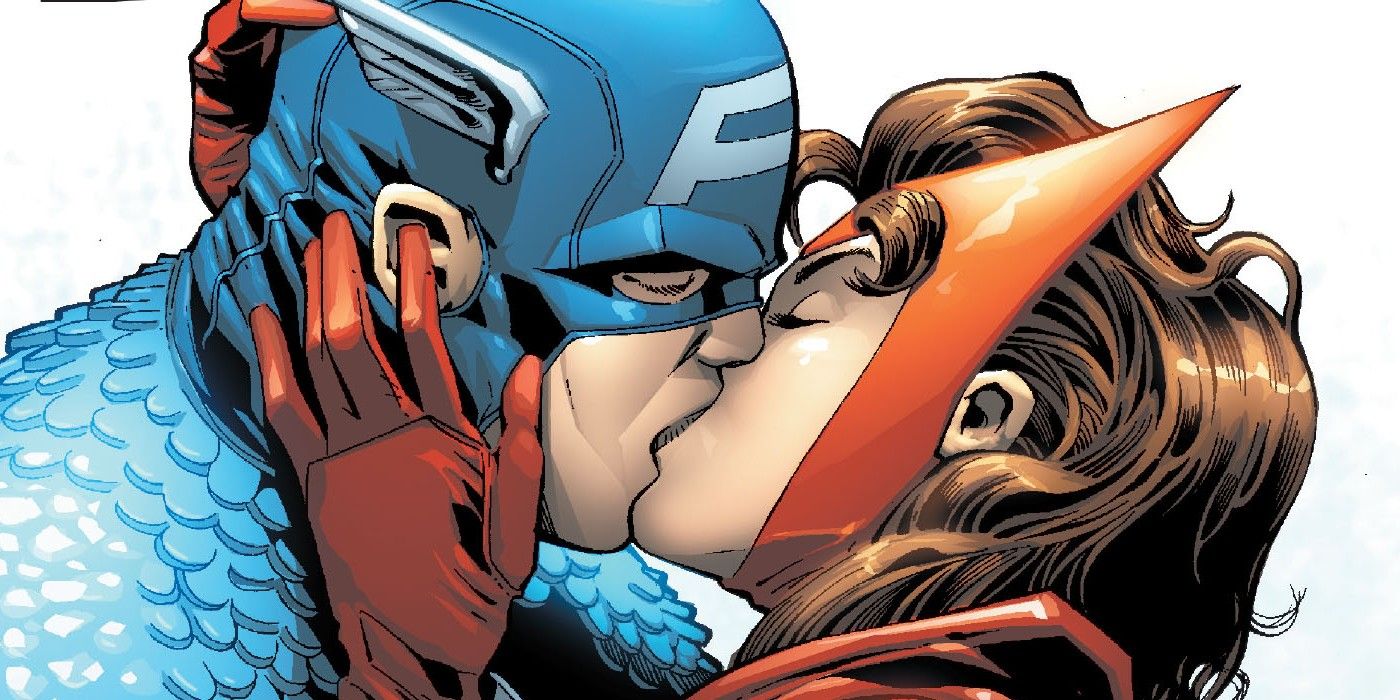 Captain America and Scarlet Witch kissing each other