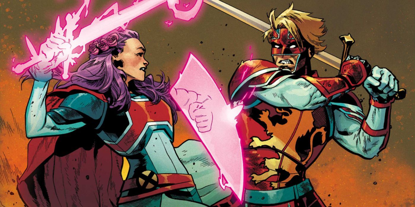 Betsy and Brian Braddock cross swords as Captain Britain in Marvel Comics