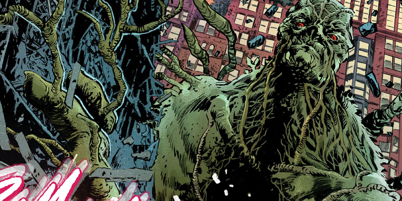 Swamp Thing bursts out of the ground in Death Metal Swamp Thing #1 by DC Comics