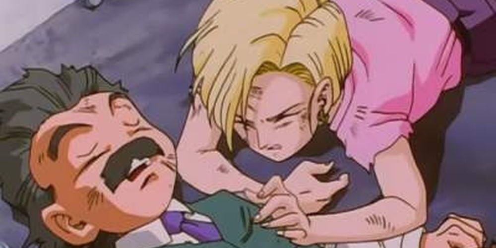 Kuririn morre e Android 18 fica de luto em Dragon Ball GT.