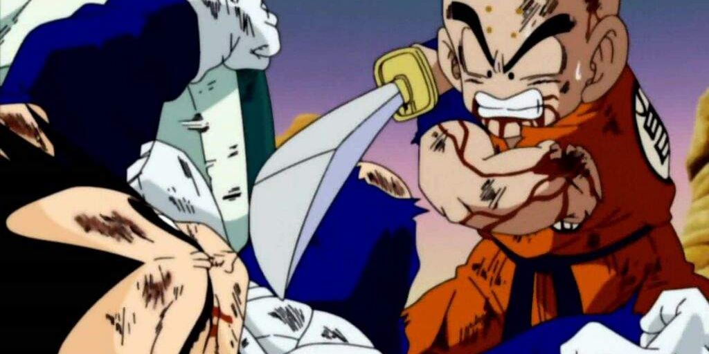 Anime Dragon Ball Z Krillin Threatens Injured Vegeta