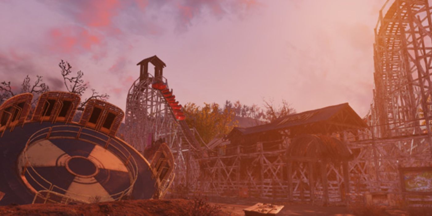 A still from Fallout 76 showing an abandoned amusement park