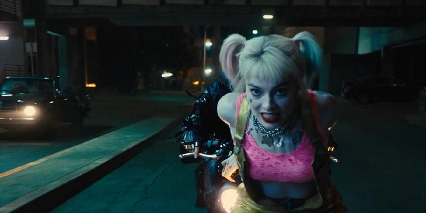 harley quinn on the front of the huntress' motorcycle