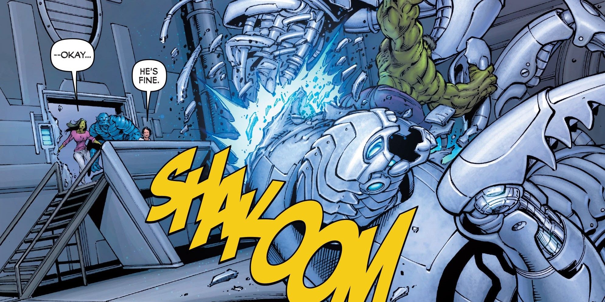 Hulk smashes a training robot