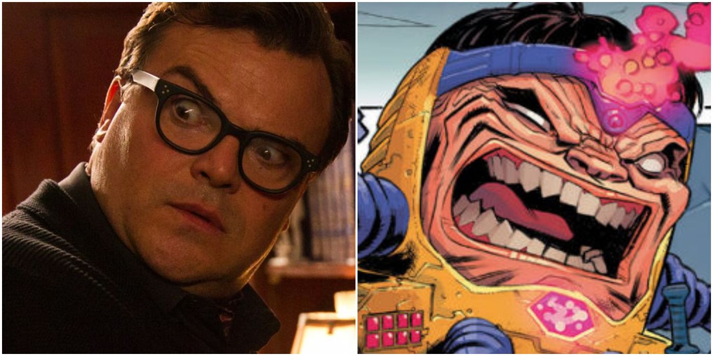 An image of Jack Black next to an image of the Marvel villain M.O.D.O.K..