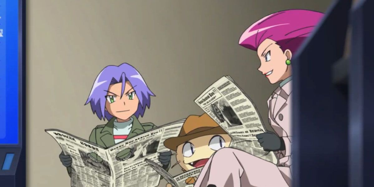 Team Rocket hide behind newspapers in Pokémon.