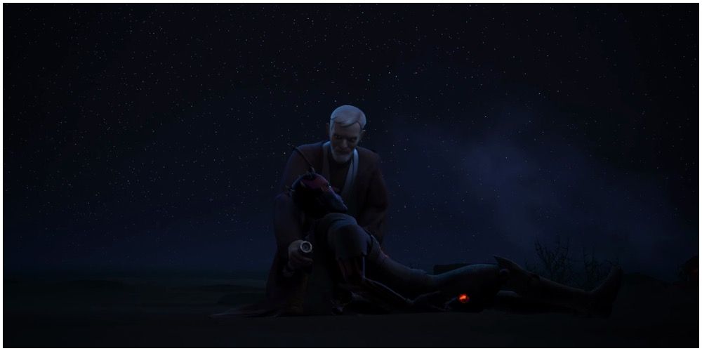 Obi-Wan cradling the body of Maul
