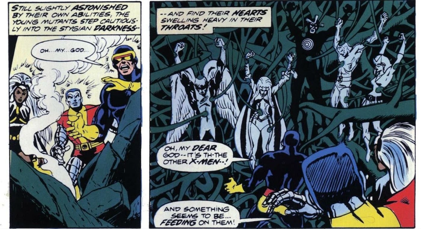 two comic panels from giant x-men