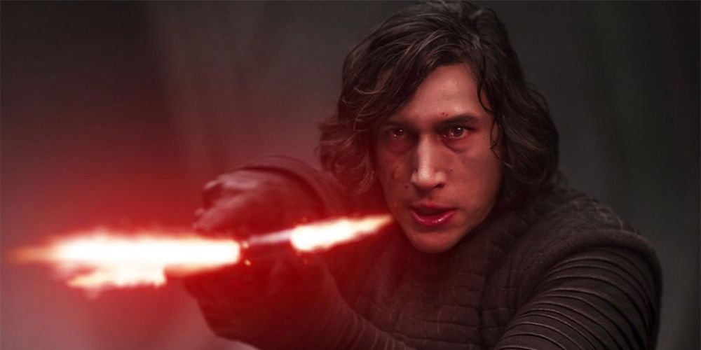 Kylo Ren with his lightsaber in Star Wars