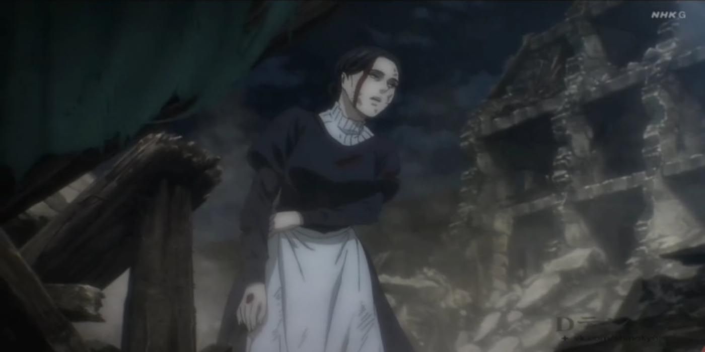 Lara Tybur standing while wounded Attack on Titan