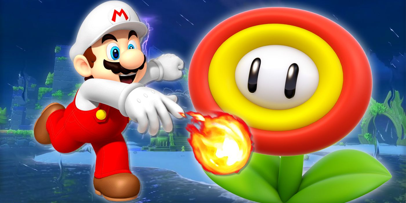 Mario throwing a fire flower