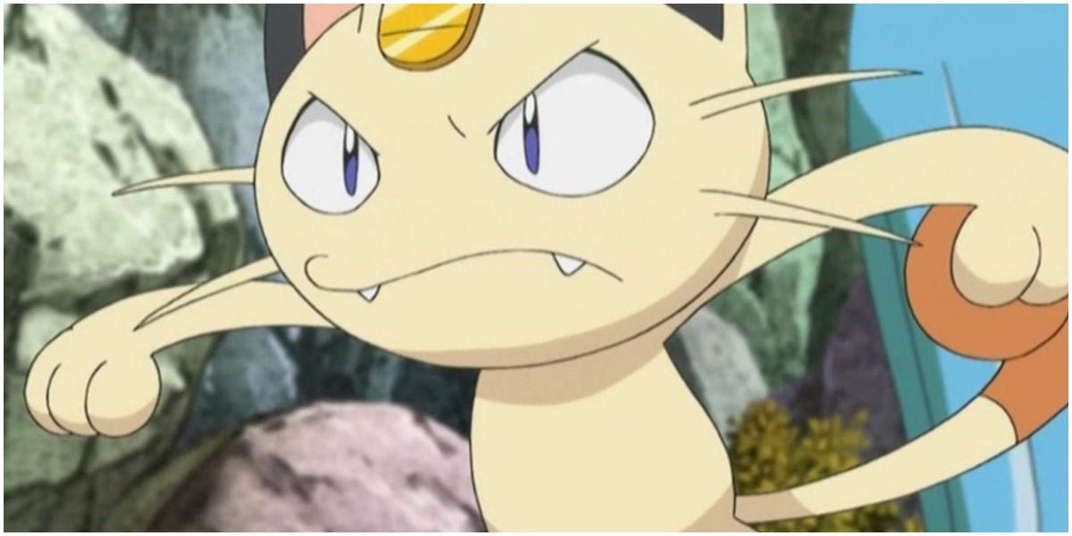 The pokemon meowth readying an attack
