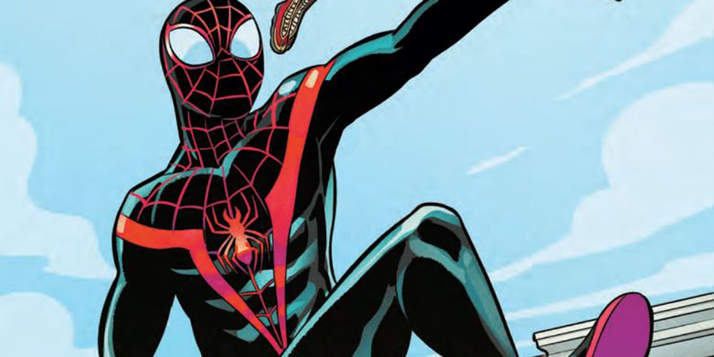 Miles Morales Spider-Man standing in front of the sky