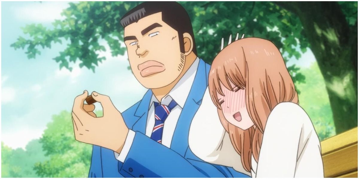 Bashful Rinko and Takeo share treats in the park  in My Love Story!!