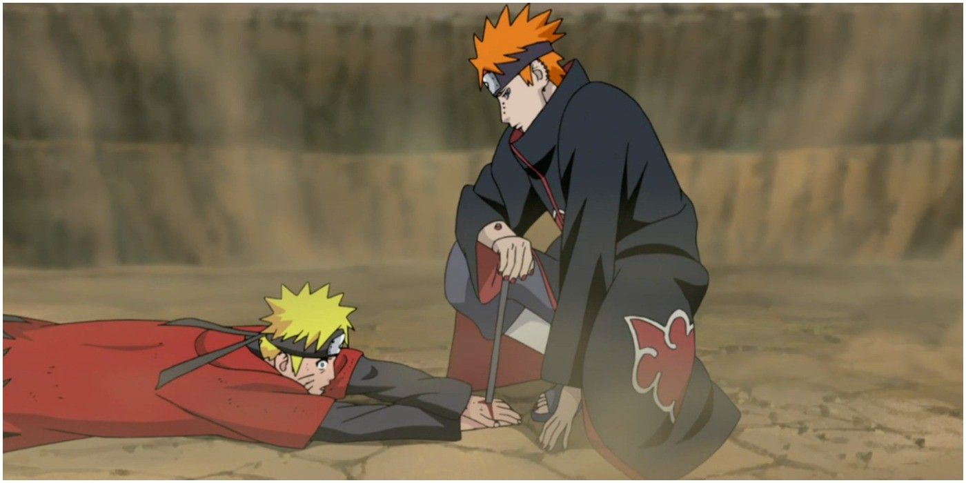 Pain capturing Naruto in Naruto.