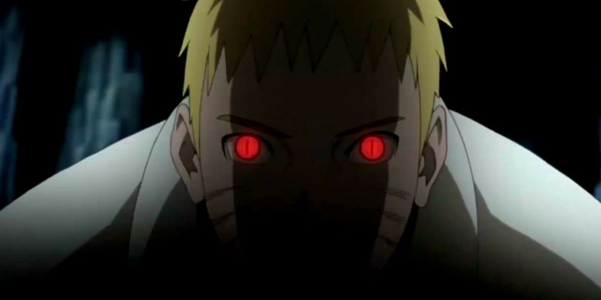 Naruto threatens Shin with red glowing eyes