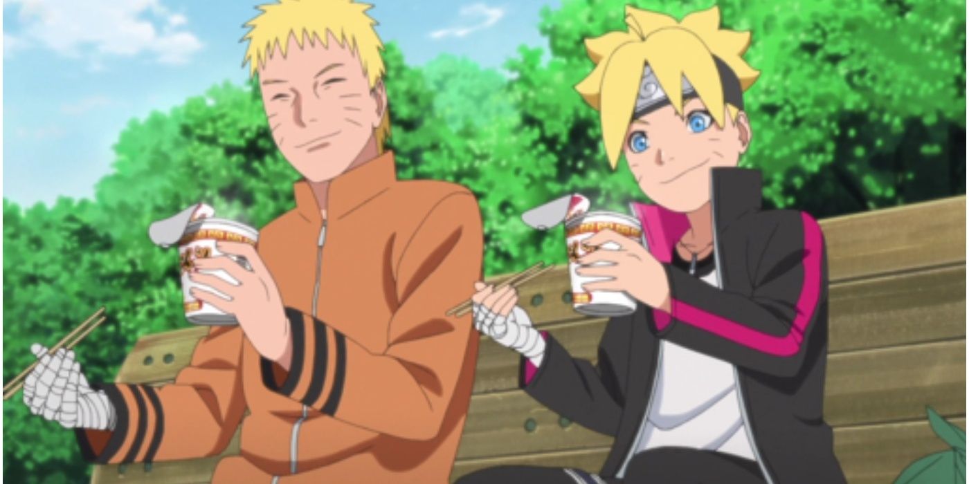 Naruto and Boruto eating Ramen together