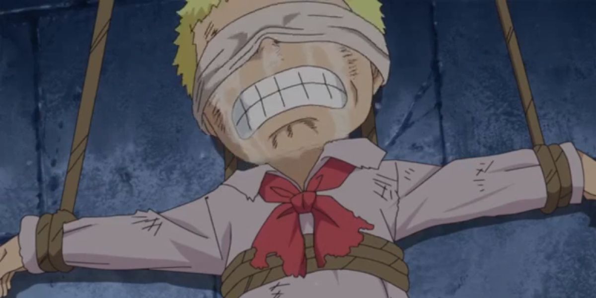One Piece young Doflamingo tied up and crying
