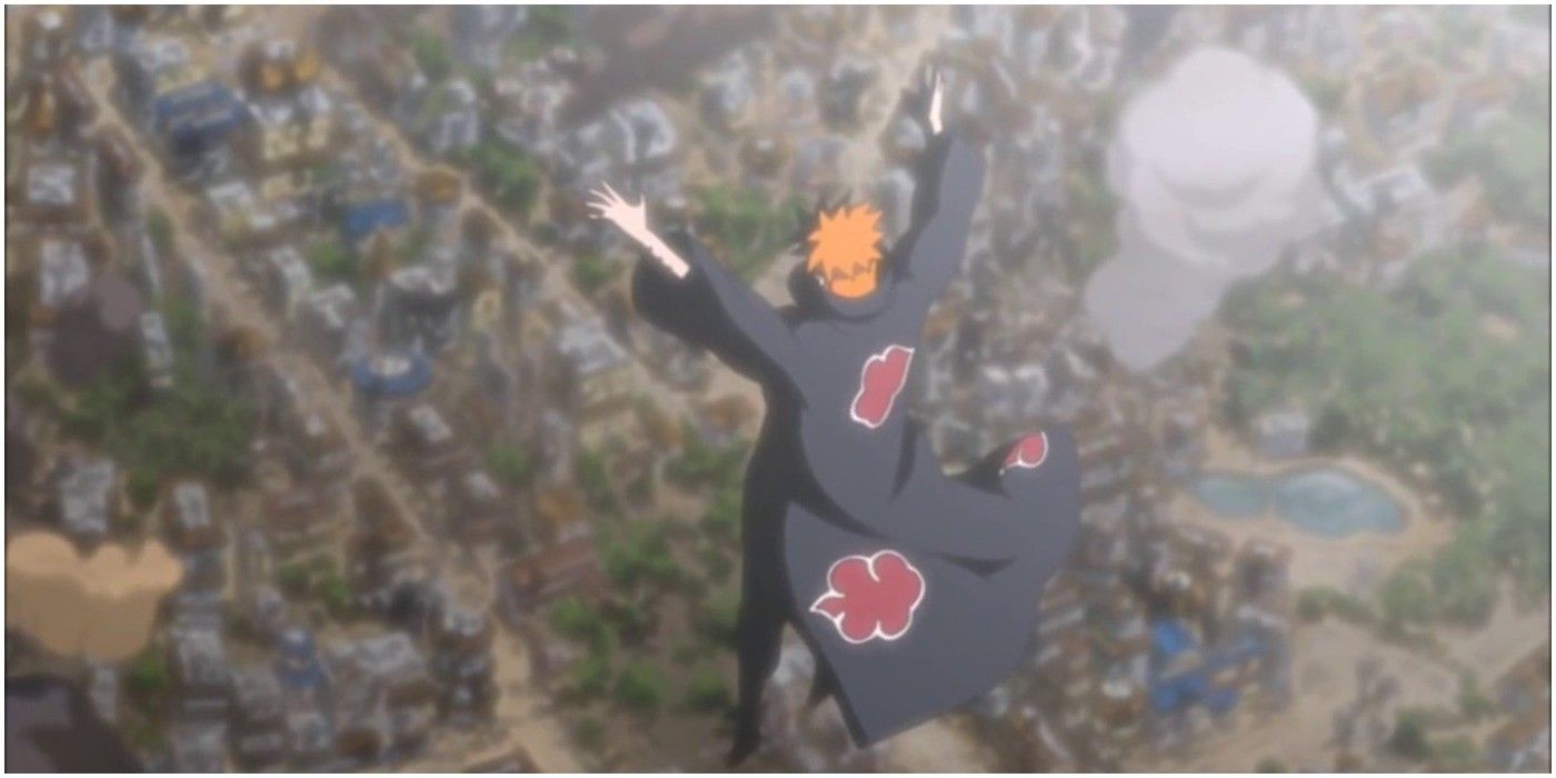 Pain about to destroy Konoha in Naruto.