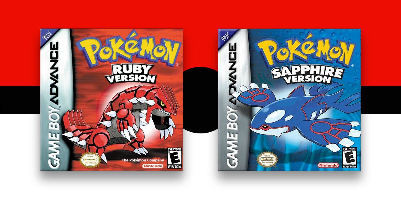 split image with pokemon ruby on the left and sapphire on the right