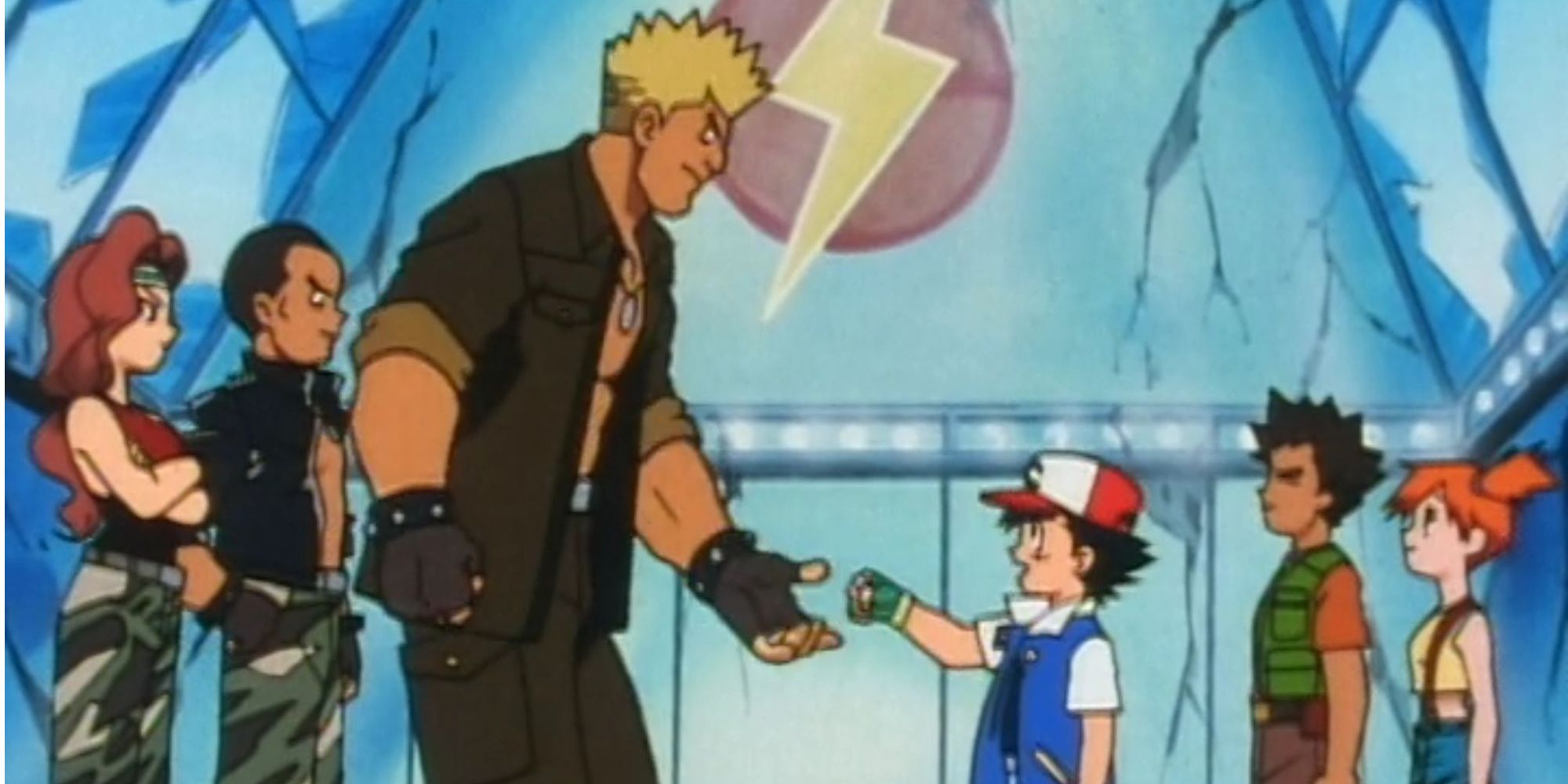Ash getting badge from Lt Surge