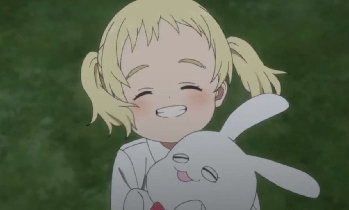 Conny From The Promised Neverland Holding A Little Bunny _