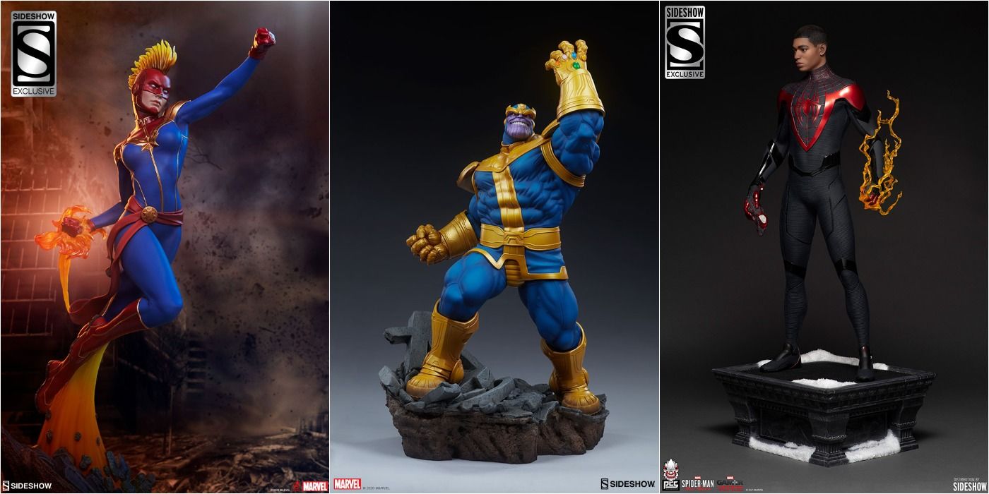 Promo Image Marvel Sideshow Collectibles (Captain Marvel, Thanos, Miles Morales)
