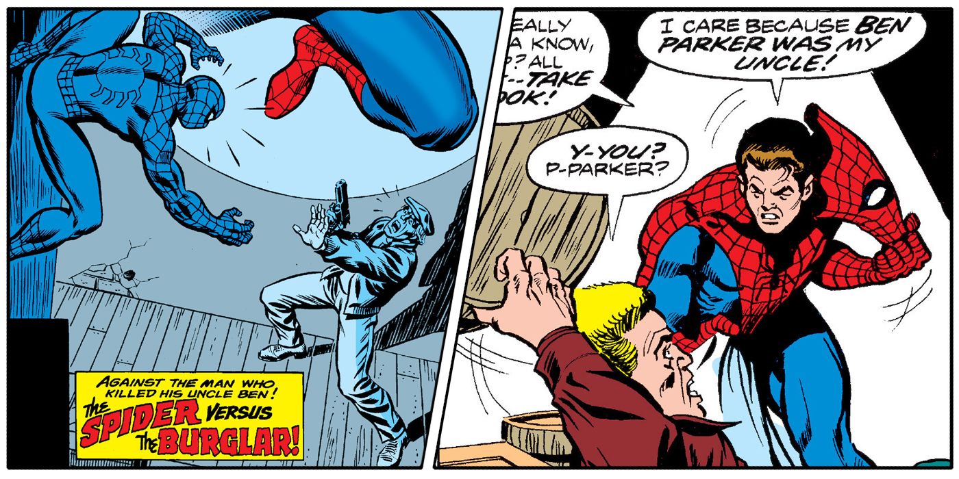Spider-Man unmasked by the burglar that killed his uncle