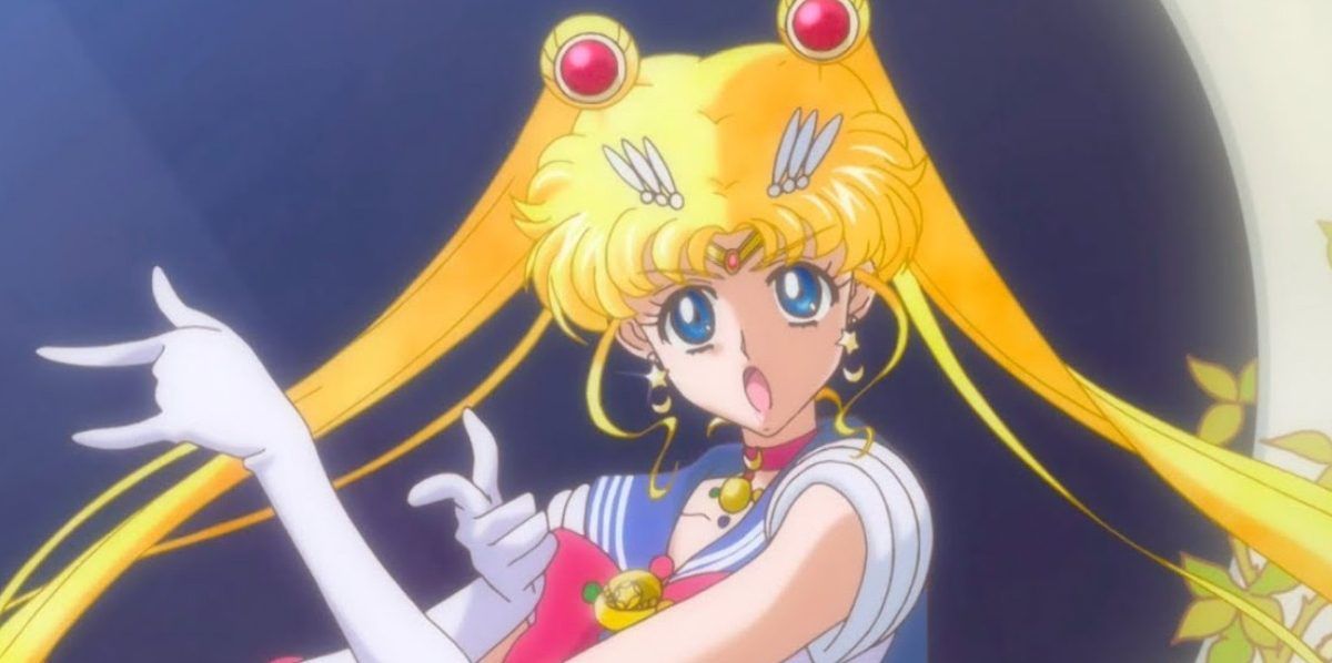 Sailor Moon's iconic pose and catch phrase, In the name of the moon, I'll punish you!