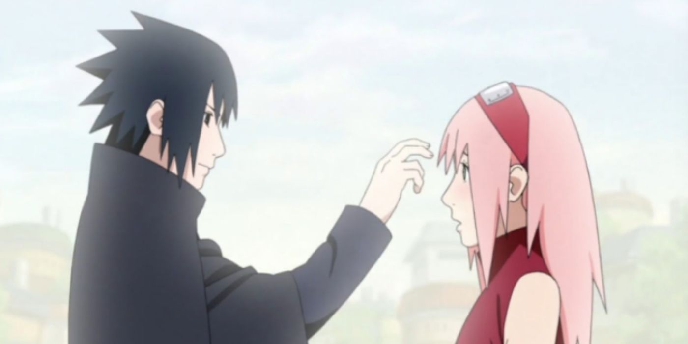 Sasuke pokes Sakura in Naruto Shippuden