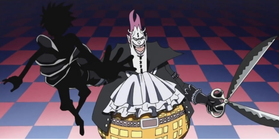 Gecko Moria fights Luffy in the One Piece anime