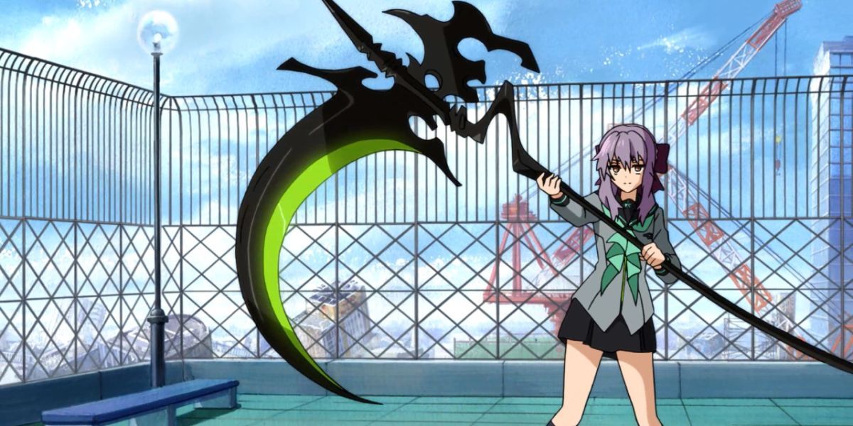 Shinoa shows off her massive blade in Seraph of the End.