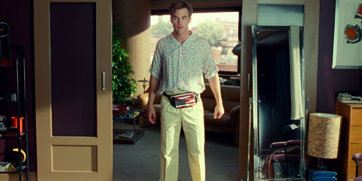 Steve Trevor wearing the worst outfit ever with bonus fanny pack