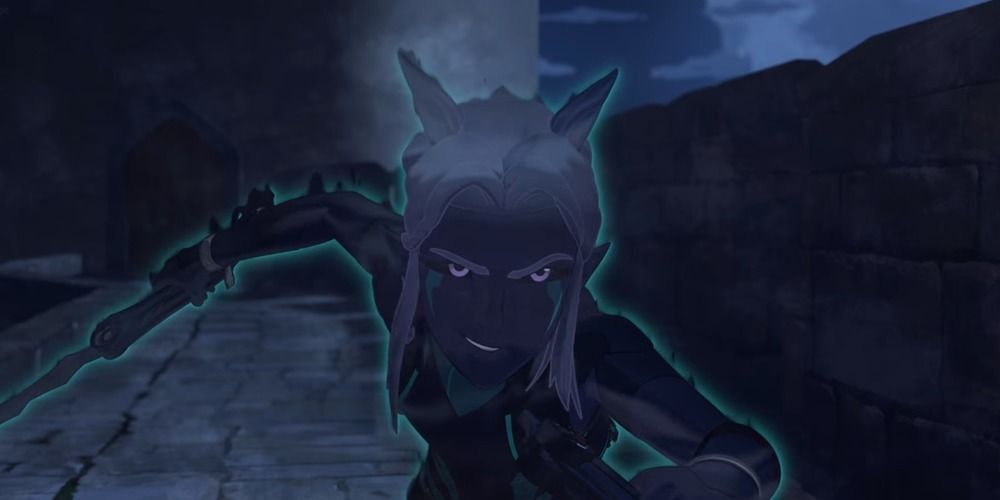 Rayla ficando invisível durante a Lua Cheia em O Príncipe Dragão.
