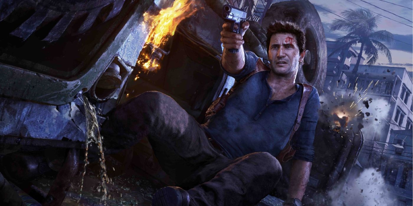 Nathan Drake firing a gun in Uncharted 4