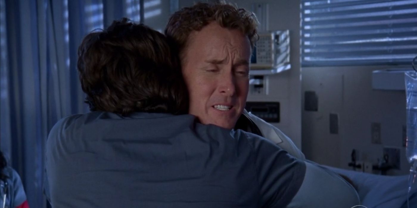 JD hugging Doctor Cox in the finale of Scrubs