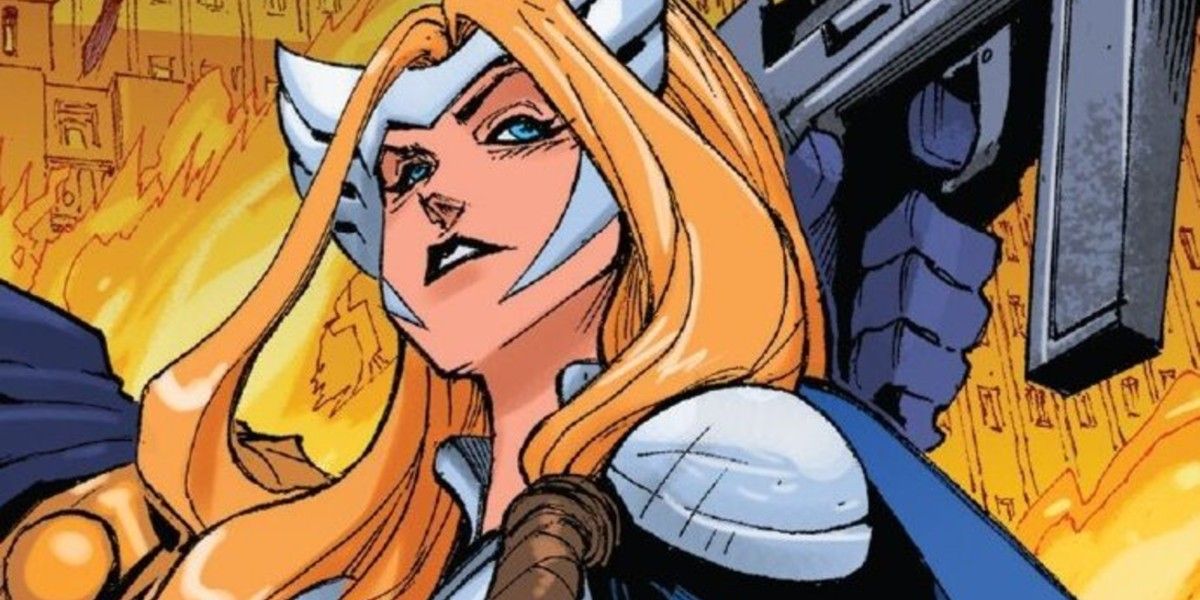 Brunnhilde Valkyrie looking up from Marvel Comics