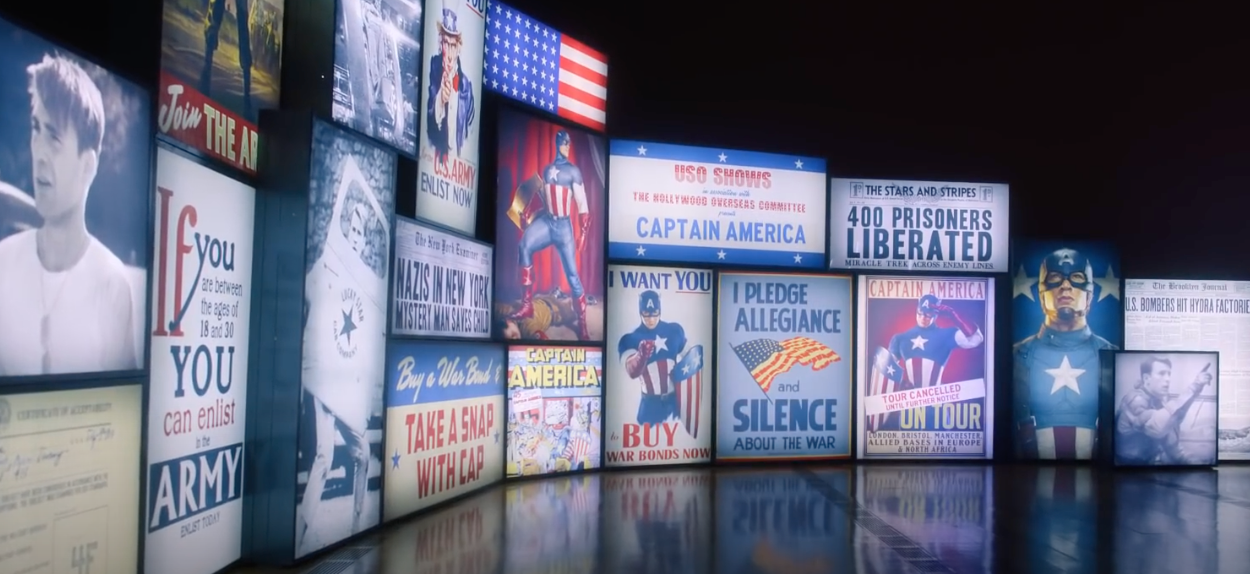 captain America posters on screens