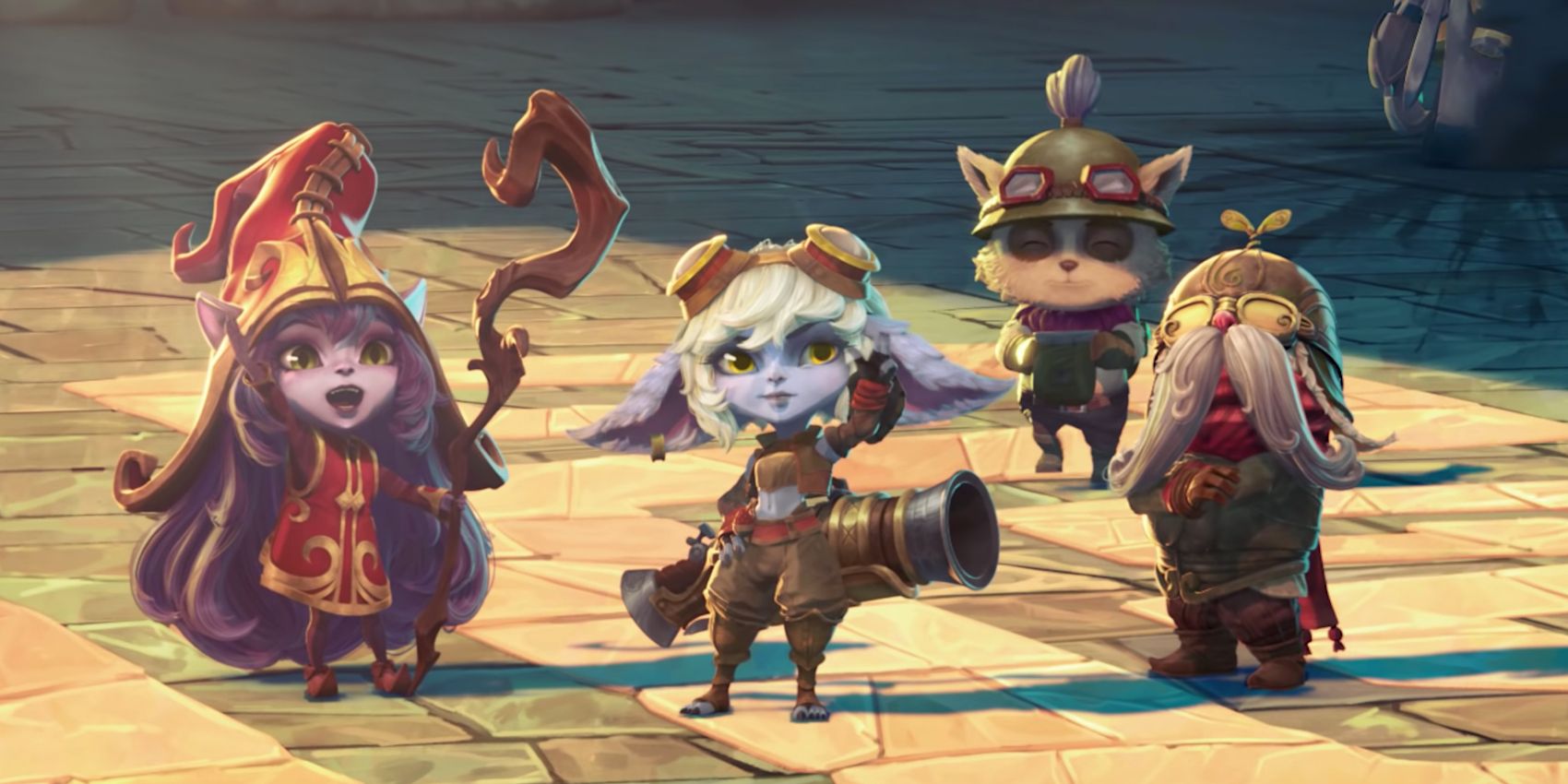 From left to right: Lulu, Tristiana, Teemo, and Corki.
