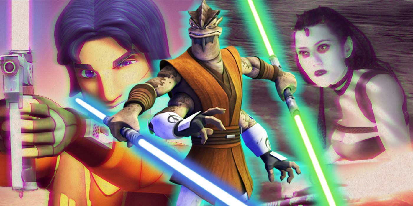 Pong Krell in front of images of Ezra Bridger and a dark side user.