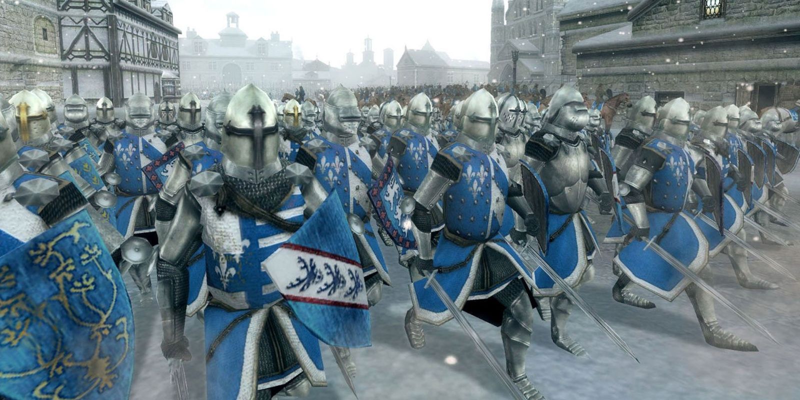 An army defending a city in Medieval II: Total War