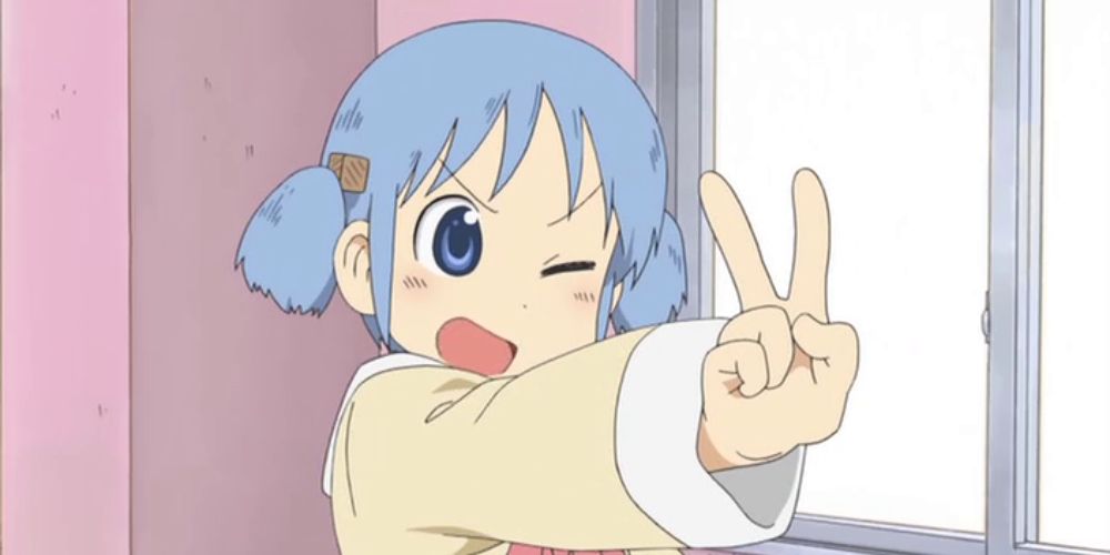 Mio gives a peace sign