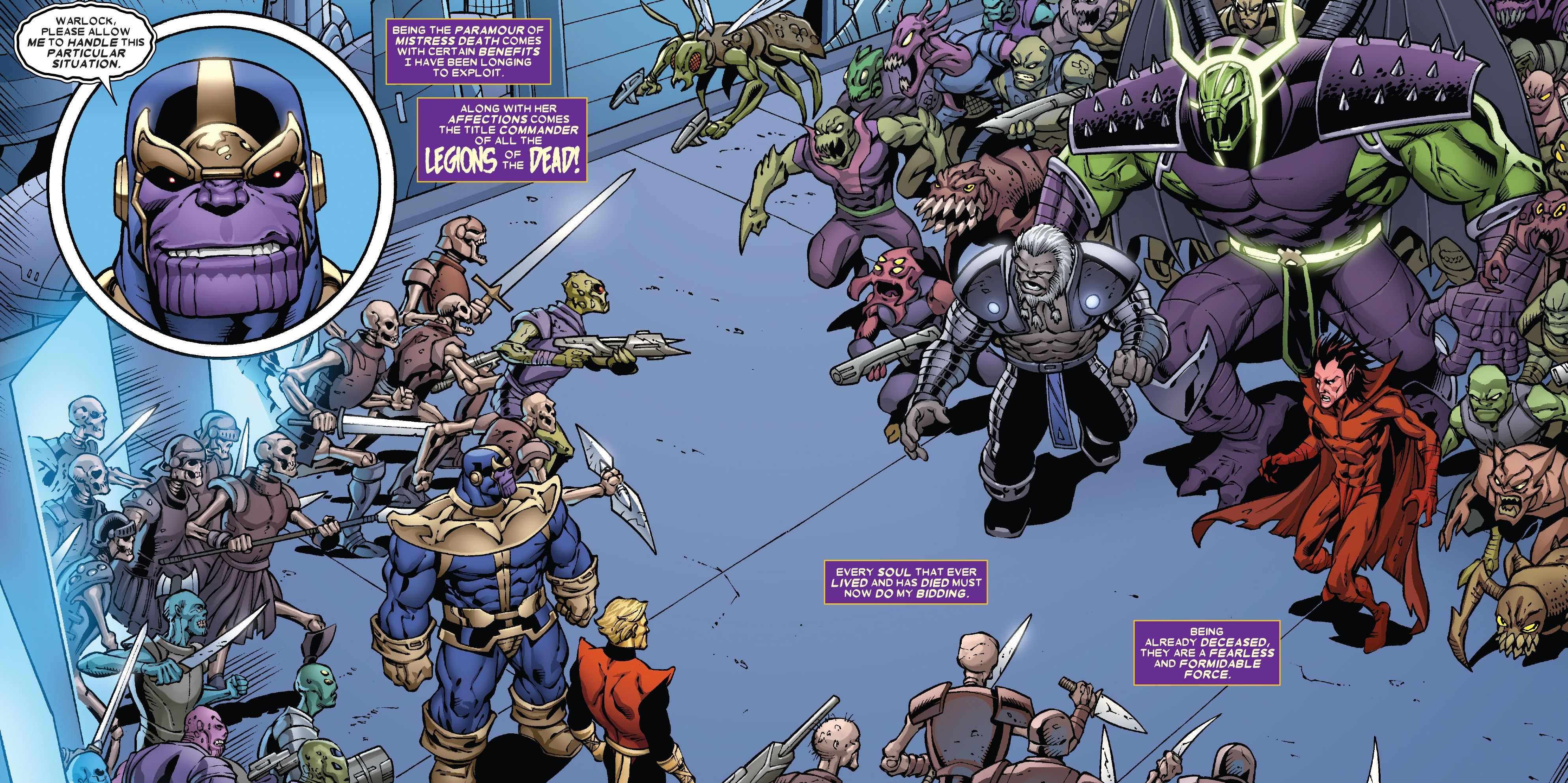 Thanos commands the Legions of the Dead against Annihilus’s army in the Negative Zone