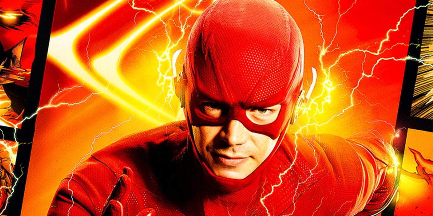 Grant Gustin as Barry Allen in CW's The Flash runs toward the viewer, surrounded by lightening