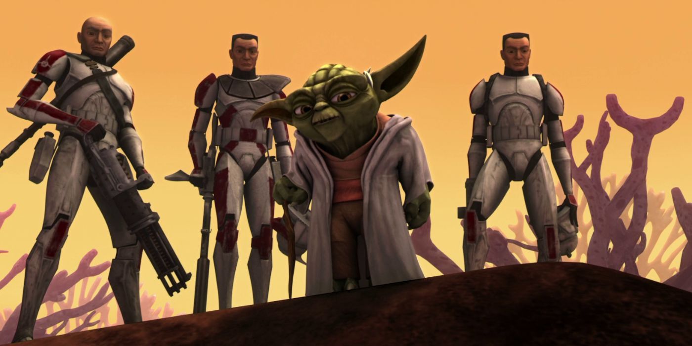Yoda Stands With Clone Troopers