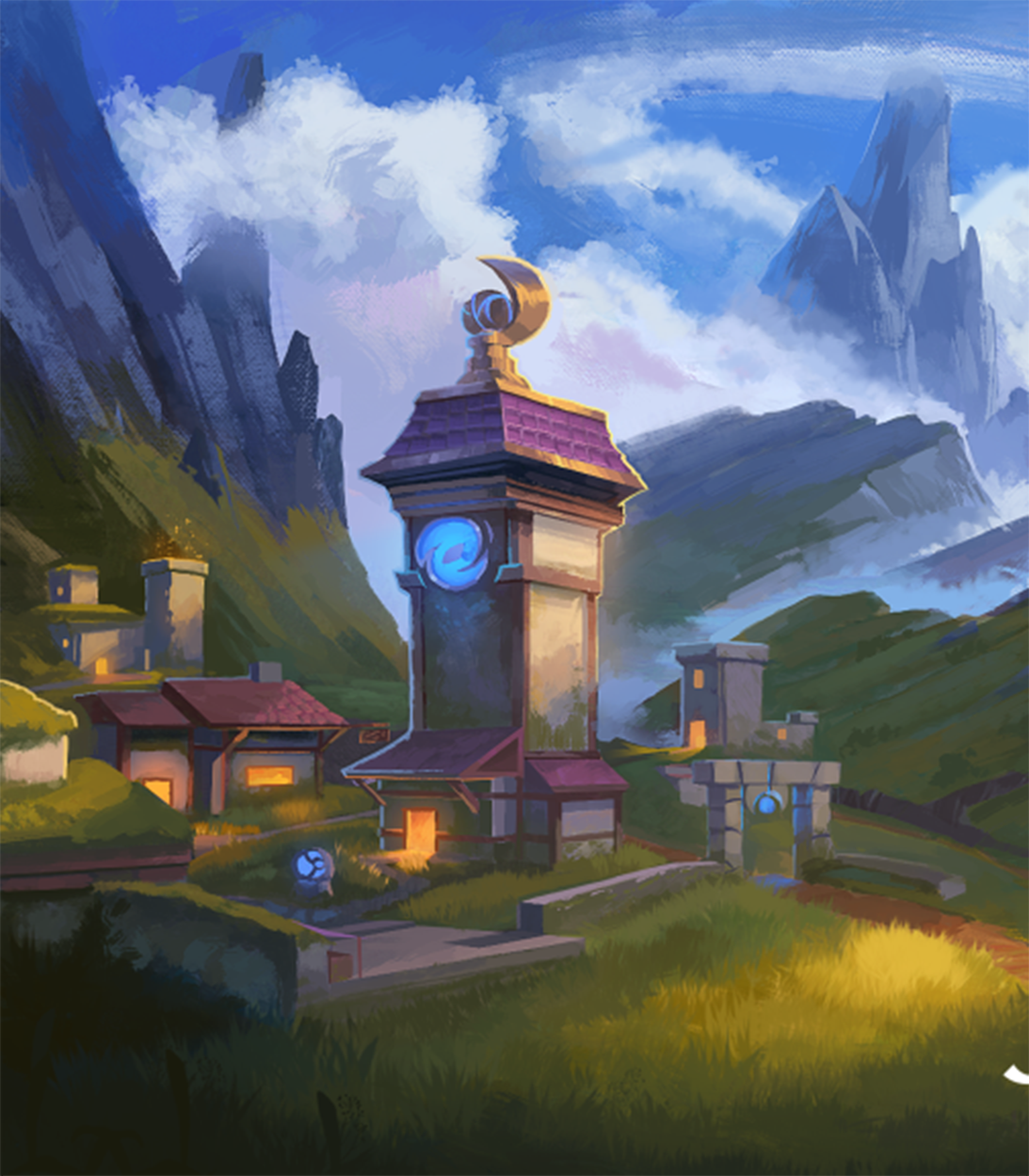 A fantasy town beneath mountains.