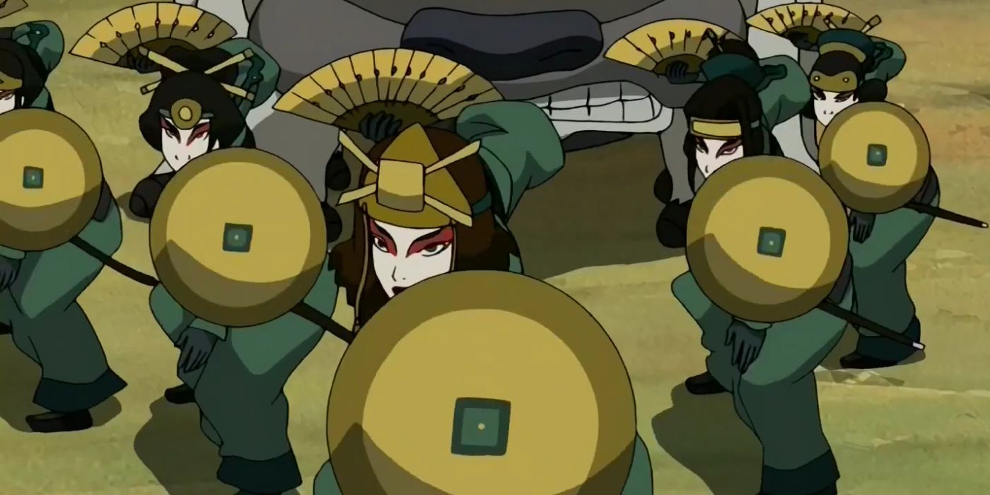 Suki and the Kyoshi Warriors shielding in Avatar the Last Airbender