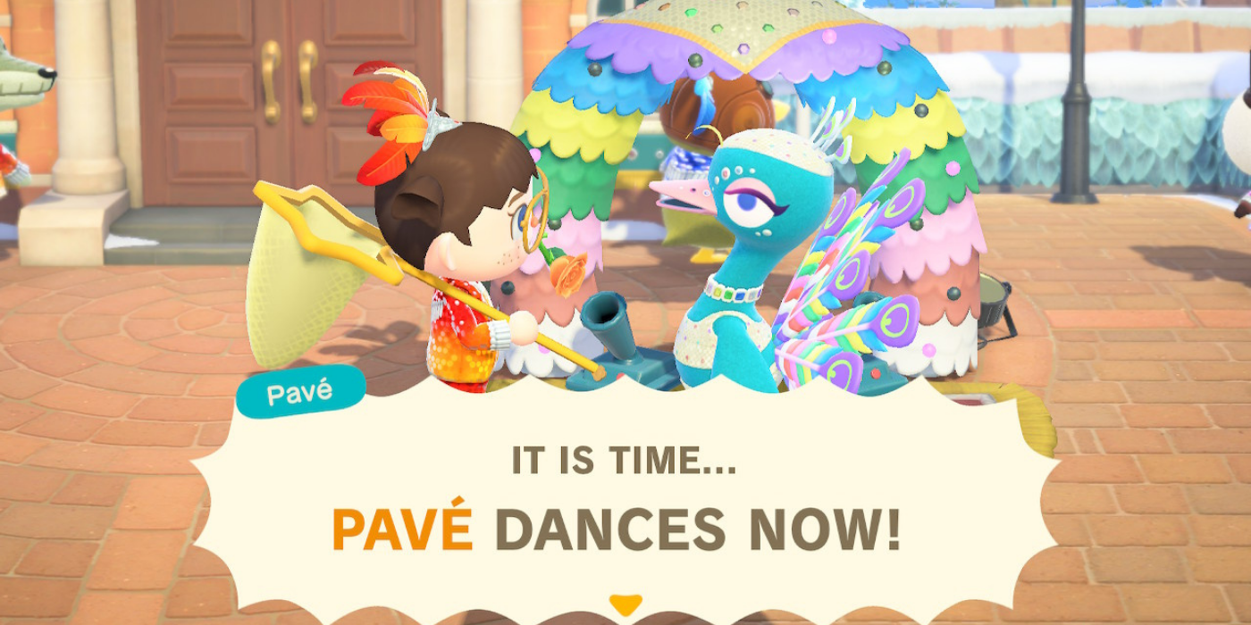 Pavé dances at Festivale in Animal Crossing: New Horizons