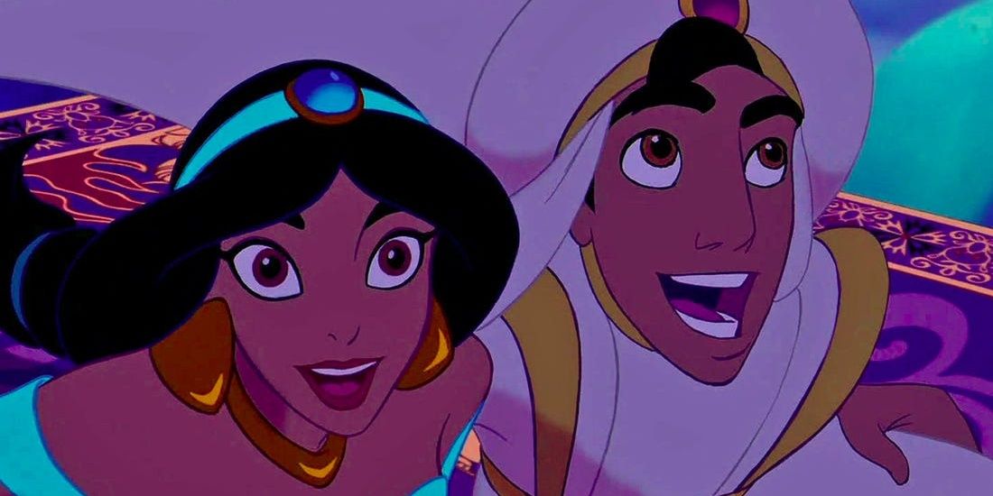 Aladdin and Jasmine flying on the carpet in Aladdin Cropped