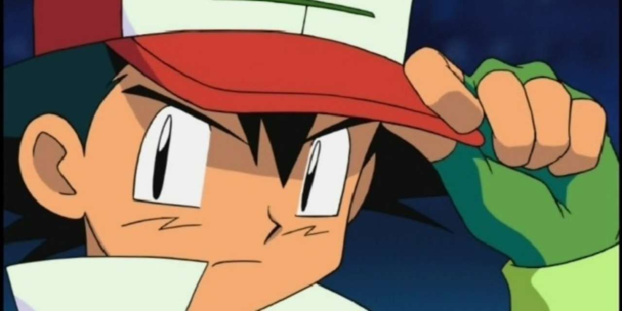 Pokemon Ash Ketchum touching cap